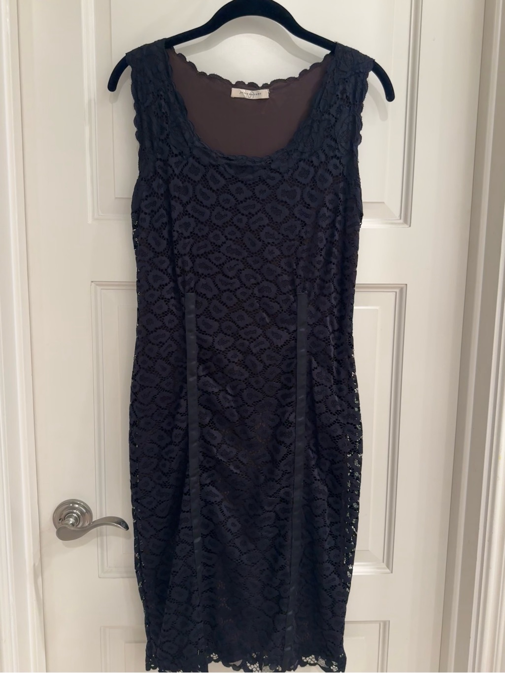 Josie Natori Navy Sleeveless Lace-Overlay Midi Dress